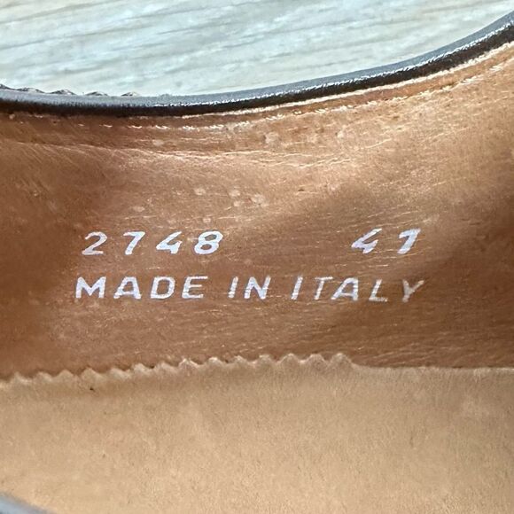 Calzoleria Toscana Brown Genuine Leather Brogue Wingtip Oxford Shoes - Picture 11 of 13